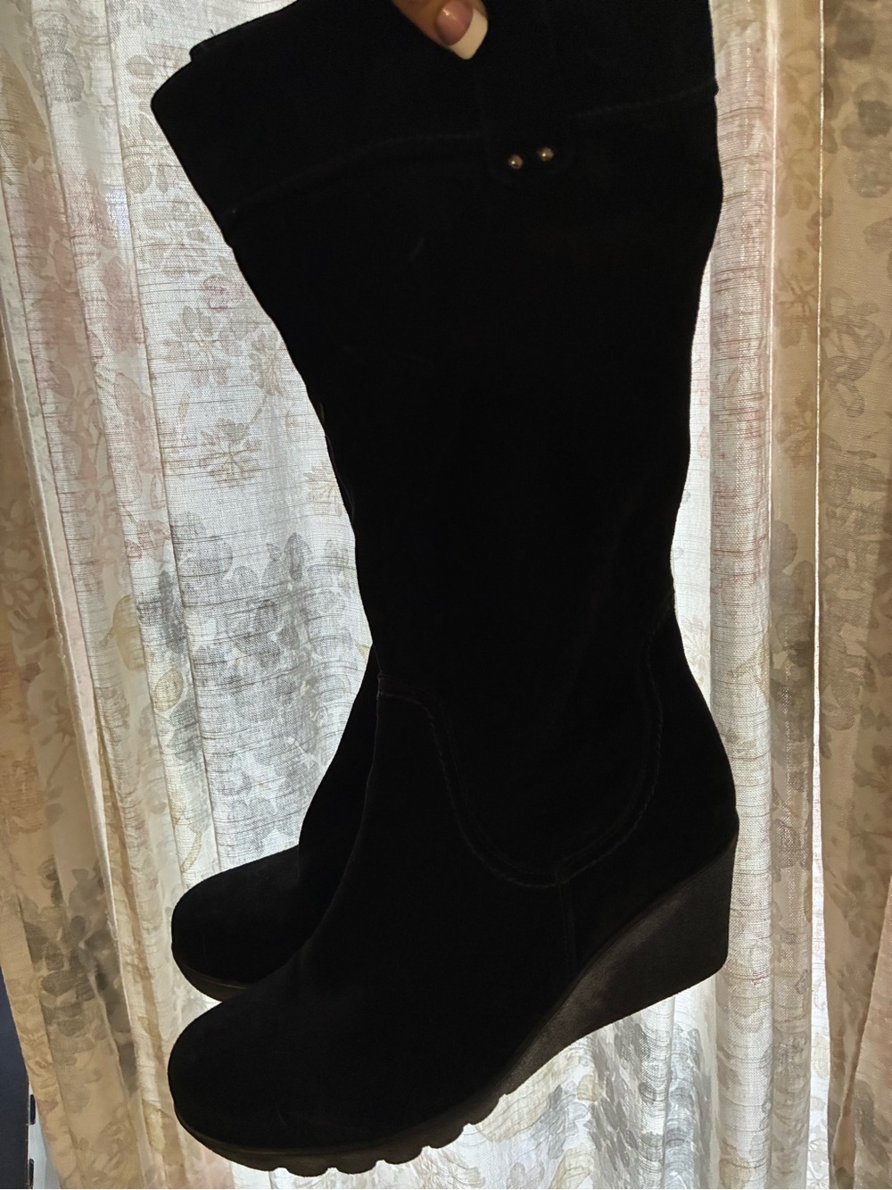 La CANADIENNE Black Suede Wedge Mid-Calf Boots